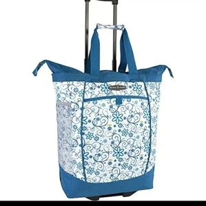 Pacific Coast Signature Large Rolling Shopper Tote Bag Blue Daisy Travel